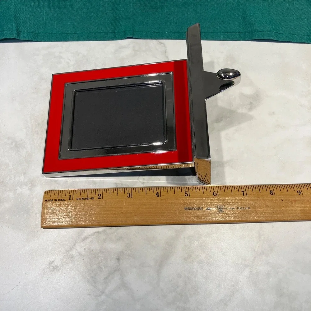 Pottery Barn Red Grosgrain Picture Photo Frame Stocking Holders Silver Nickel